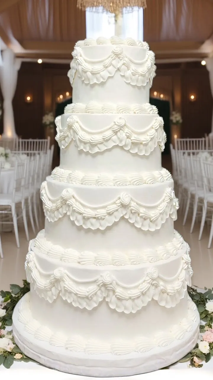 Tiered wedding cake with piped buttercream details